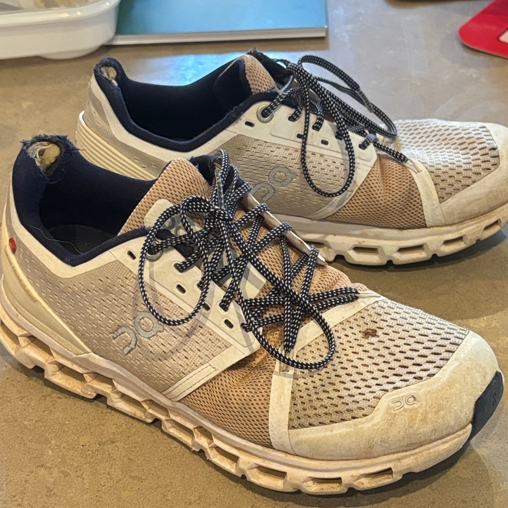 On Cloud Running Sneakers in White and Tan